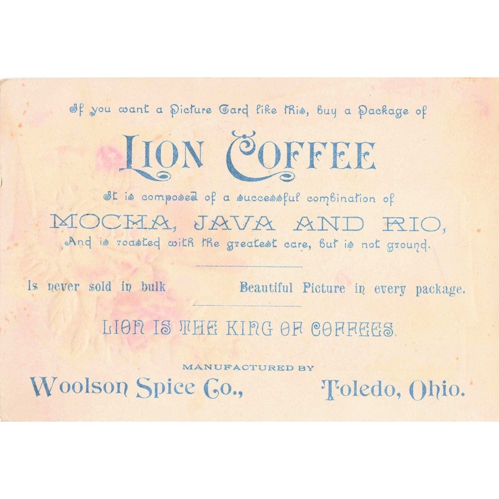 Antique Victorian Trade Card Lion Coffee Woolson Spice Co Chromolithograph - Picture 2 of 2